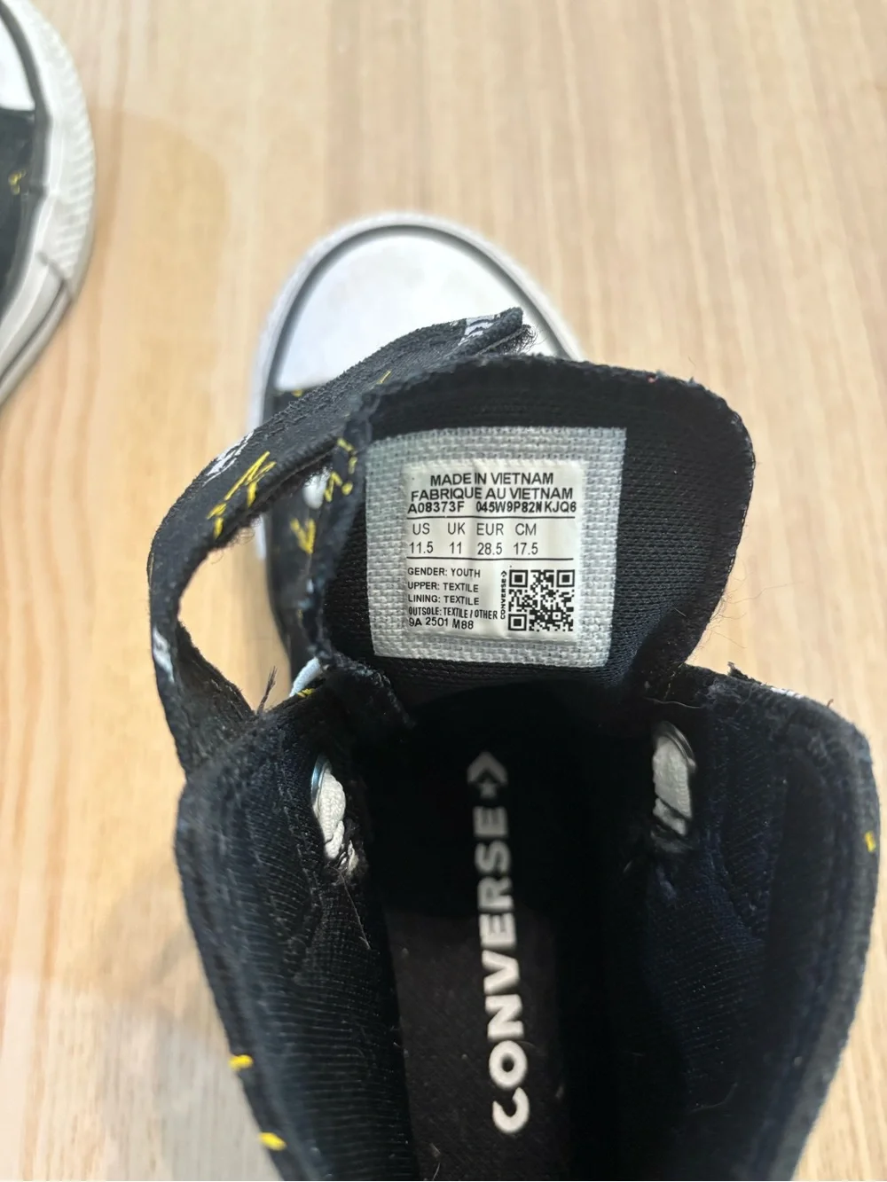 Converse Kids Black High Top Sneakers with Yellow Lightning Bolt Print